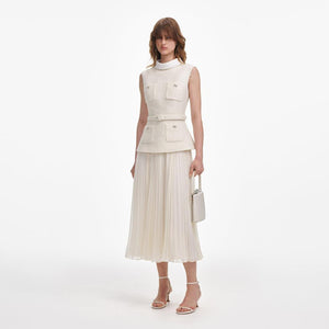 SP VIP PRICE Cream Boucle Sleeveless Midi Dress