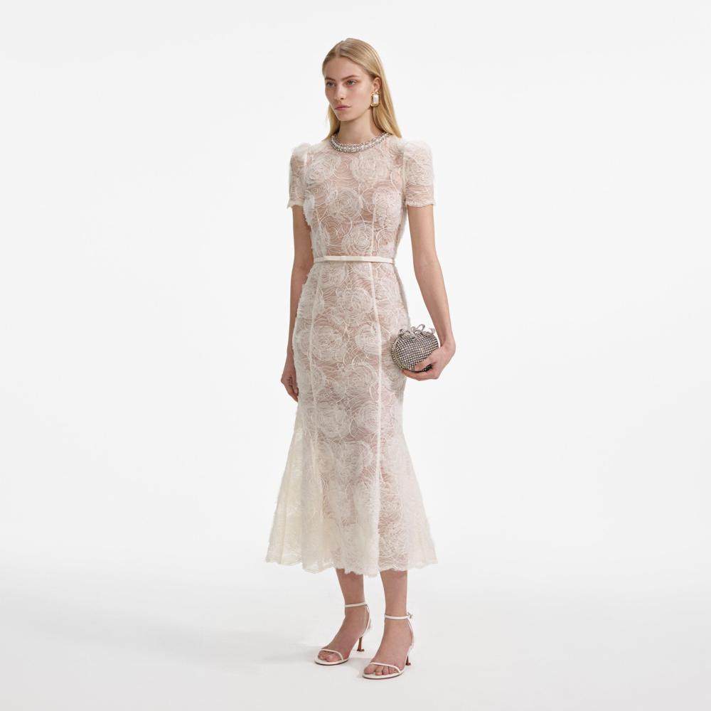 SP VIP PRICE Cream Tulle Lace Midi Dress