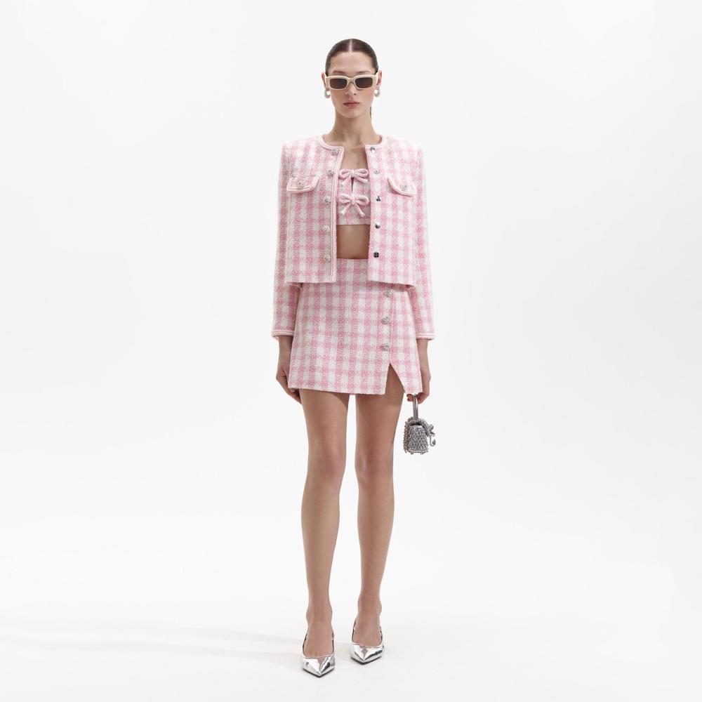 SELF PORTRAIT BLACK FRIDAY SALE Pink Check Boucle Jacket