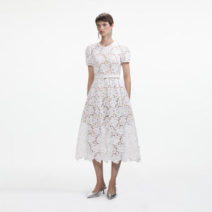 SELF PORTRAIT SS24 White Floral Lace Midi Dress