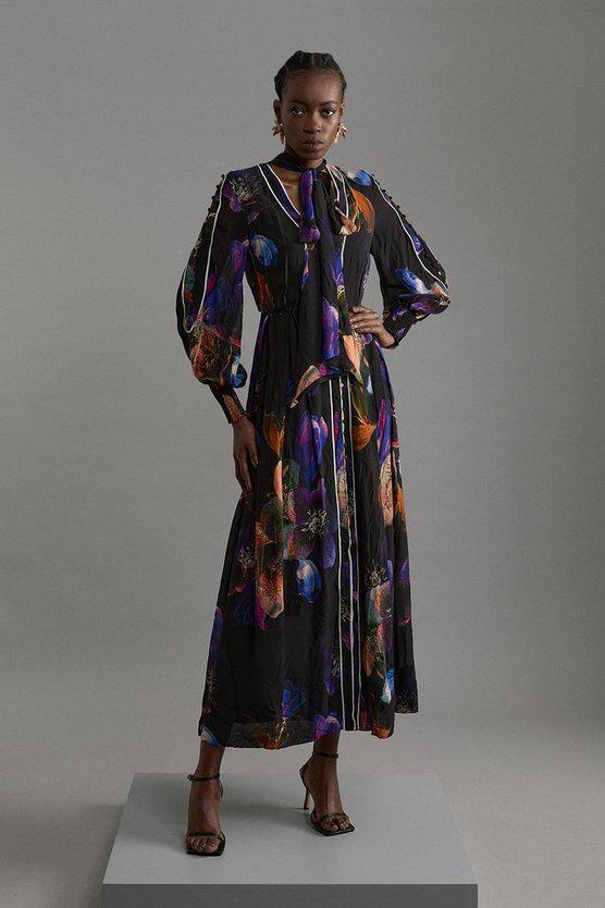 Karen Millen UK SALE Printed Viscose Floral Border Print Maxi Dress