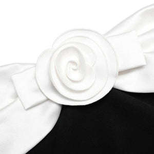 SP VIP PRICE Black Crepe Flower Mini Dress