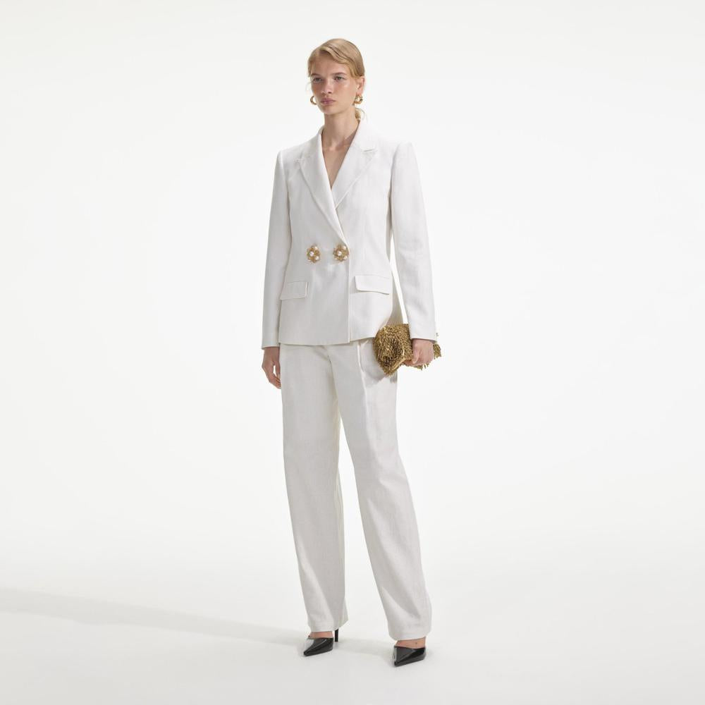 SELF PORTRAIT SS24 White Linen Blazer