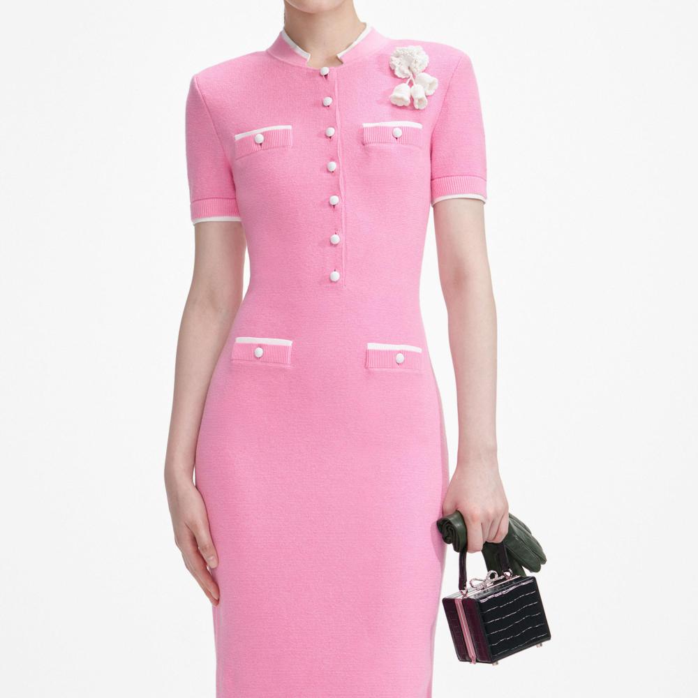 SP VIP PRICE Pink Crochet Flower Knit Midi Dress