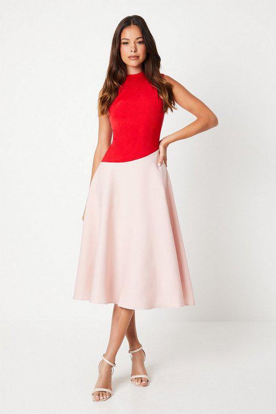 Karen Millen UK SALE Colour-block Sleeveless Crepe Midi Dress