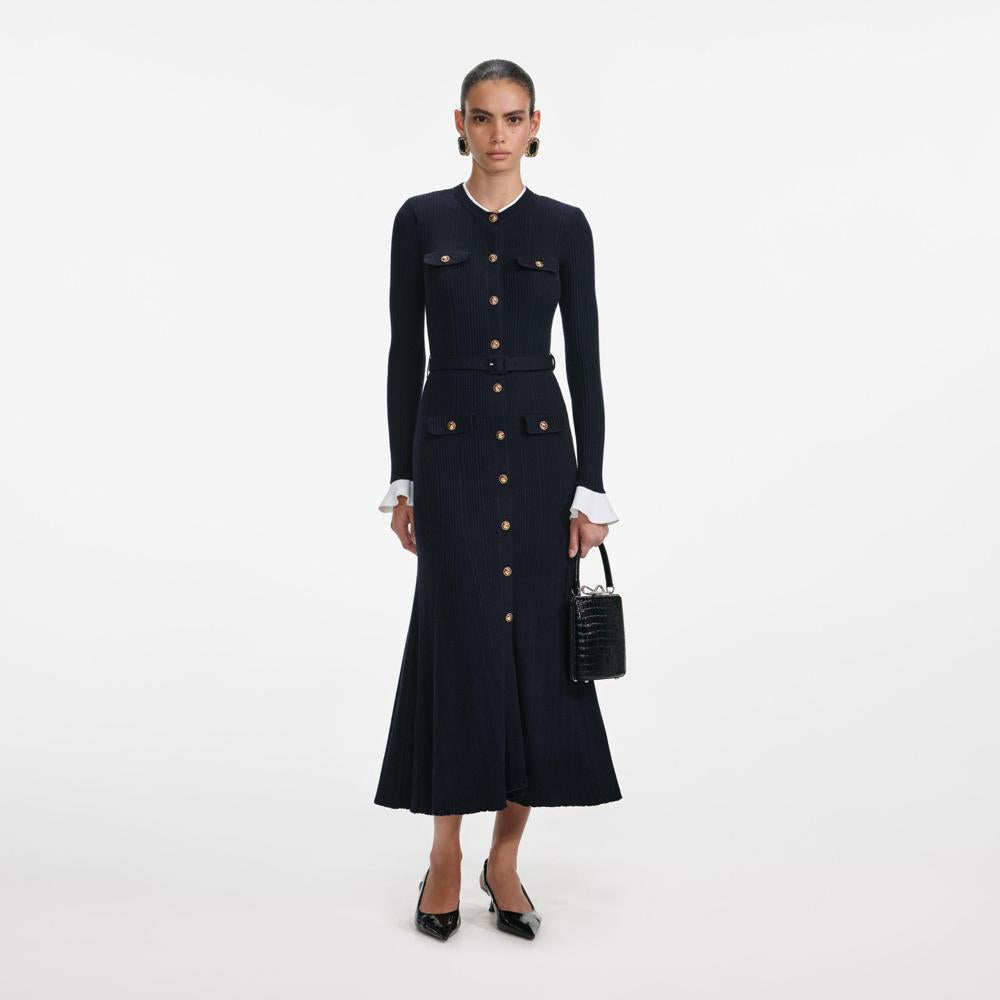 SP VIP PRICE Navy Viscose Knit Midi Dress