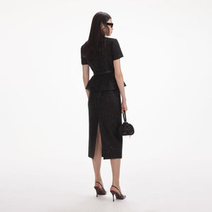 SELF PORTRAIT SS24 Black Tinsel Boucle Tailored Midi Dress