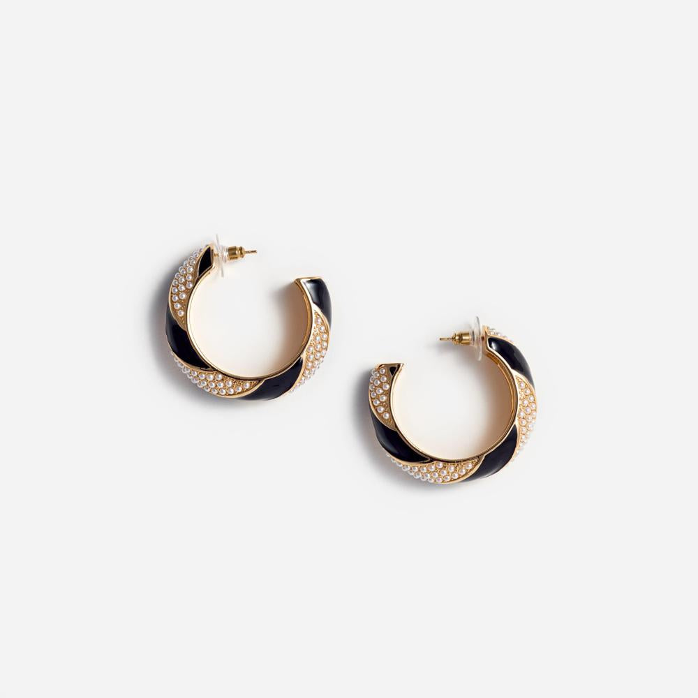 SP VIP PRICE Black And Gold Pearl Hoop Earrings