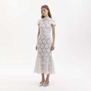 SELF PORTRAIT SS24 White Flower Lace Midi Dress