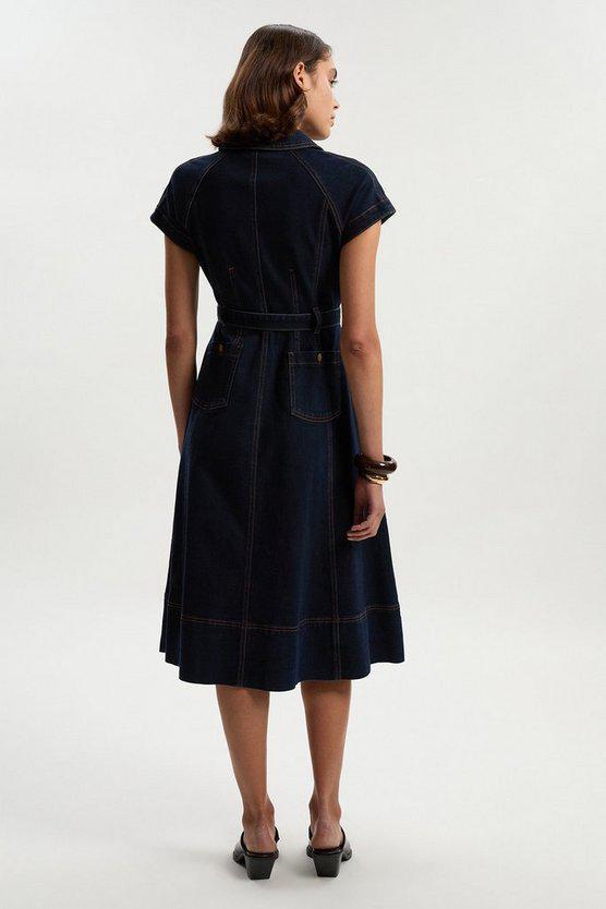 Karen Millen UK SALE Denim Corset Waist Detail Full Midi Dress