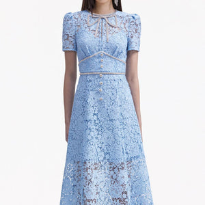 SELF PORTRAIT BLACK FRIDAY SALE Blue Cord Lace Bow Midi Dress