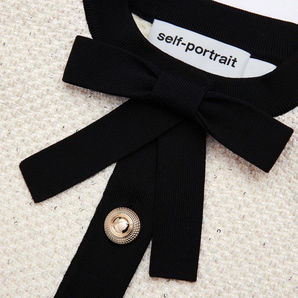 SP VIP PRICE Cream Sequin Pussy Bow Cardigan