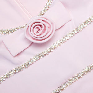 SP VIP PRICE Pink Crepe Crystal Trim Maxi Dress