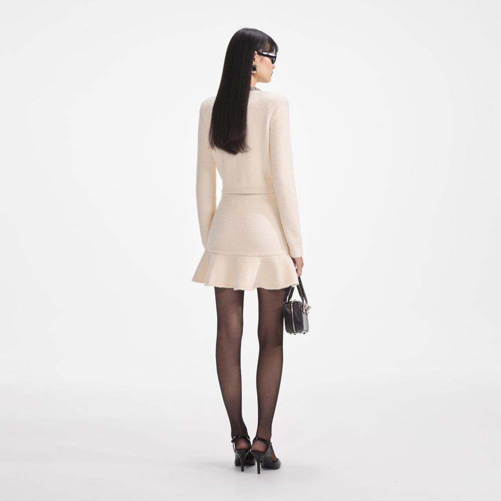 SELF PORTRAIT SS24 Cream Soft Knit Mini Skirt