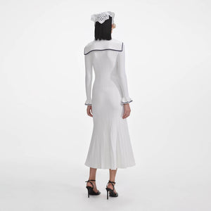 SELF PORTRAIT SS25 VIP PRICE White Viscose Rib Knit Midi Dress