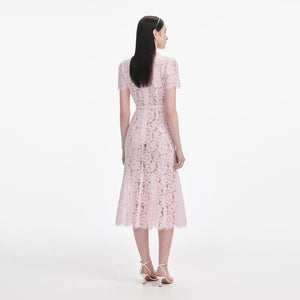 SP VIP PRICE Pink Lace Bow Trim Midi Dress