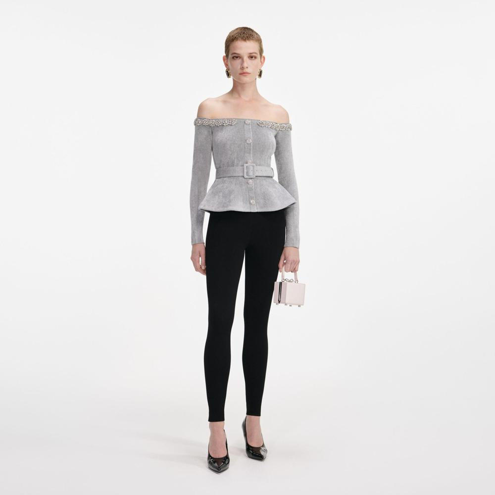 SP VIP PRICE Grey Chenille Knit Crystal Trim Top