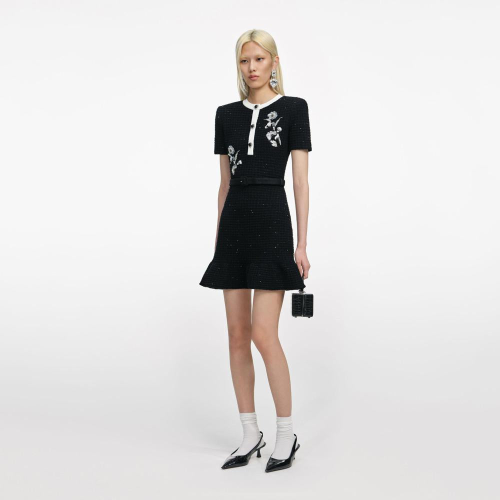 SP VIP PRICE Black Floral Textured Knit Mini Dress