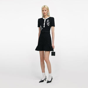 SP VIP PRICE Black Floral Textured Knit Mini Dress