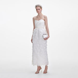 SELF PORTRAIT SS25 VIP PRICE White Organza Bandeau Midi Dress