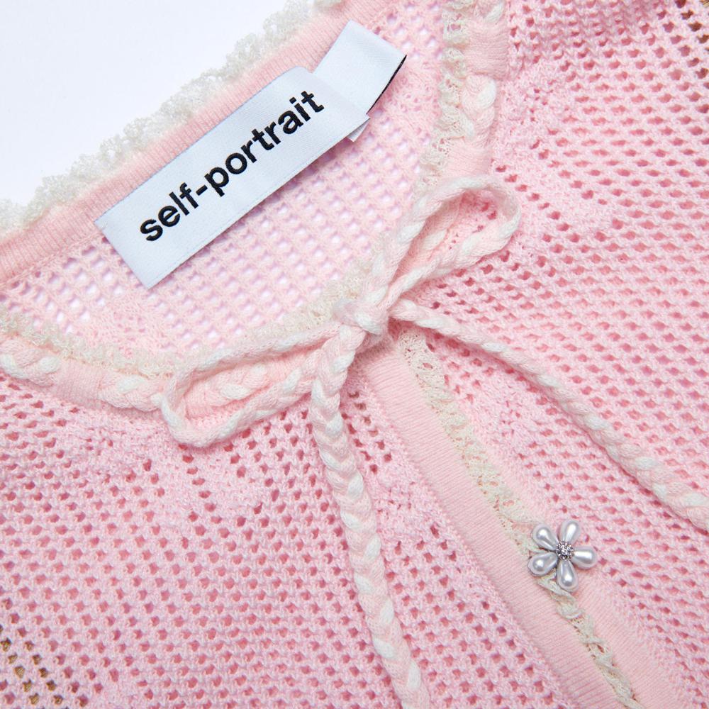 SP VIP PRICE Pink Bow Crochet Cardigan