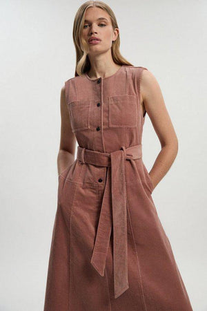 Karen Millen UK SALE Stretch Cord Belted Midi Dress - pink
