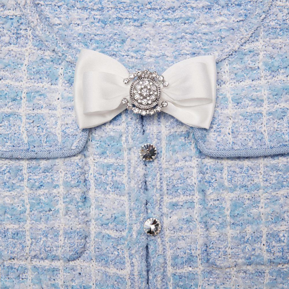 SELF PORTRAIT SS25 VIP PRICE Blue Check Knit Mini Dress