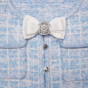 SELF PORTRAIT SS25 VIP PRICE Blue Check Knit Mini Dress