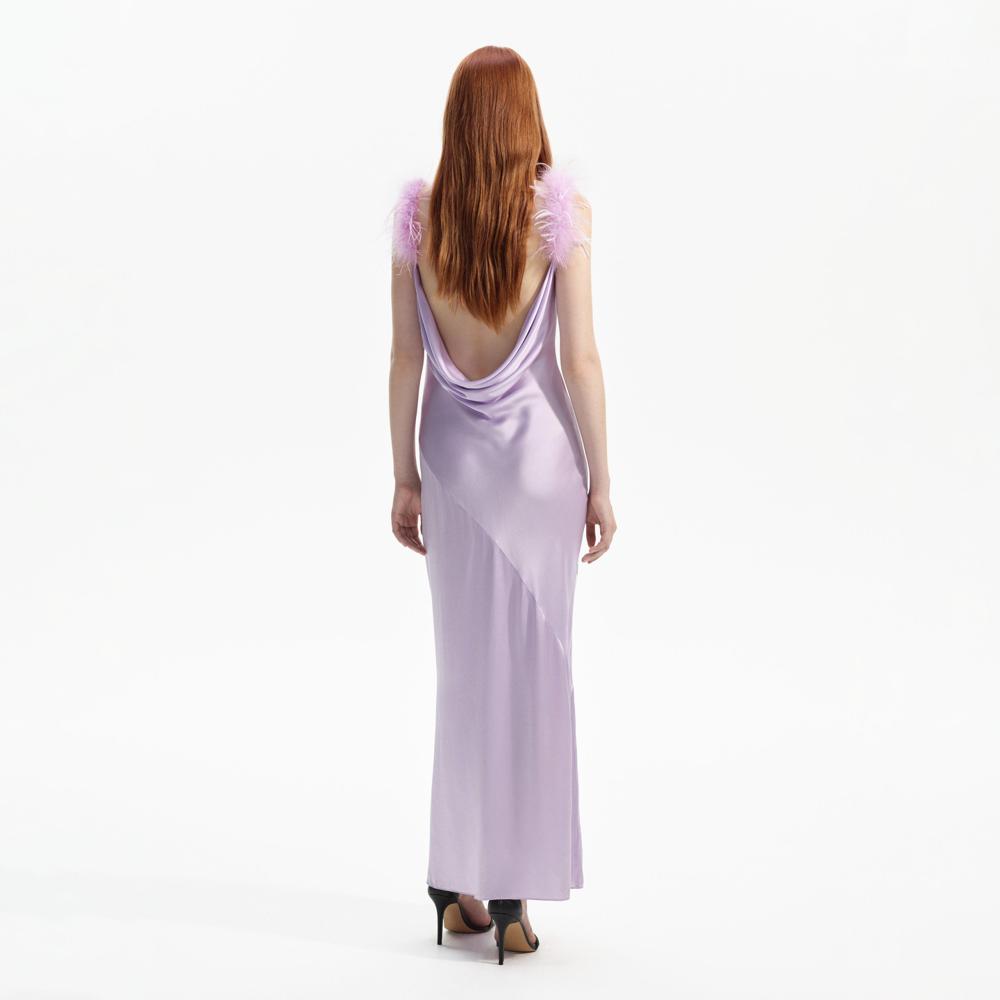 SELF PORTRAIT BLACK FRIDAY SALE Lilac Silk Feather Maxi Dress