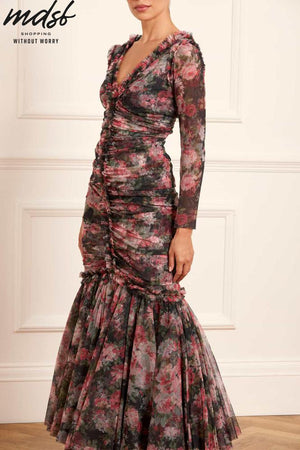 Needle & Thread PO and SALE Midnight Dance Long Sleeve Ankle Gown - black