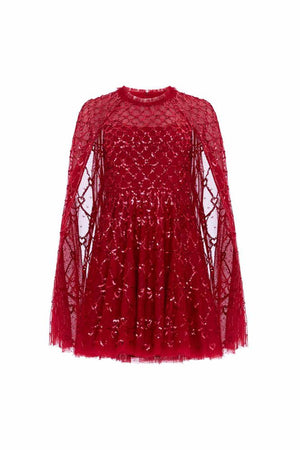 Needle & Thread CYBER SALE Heart Lattice Micro Mini Dress - red