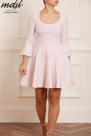 Needle & Thread CHRISTMAS SALE Pretty Pointelle Knit Scoop Neck Mini Dress - pink