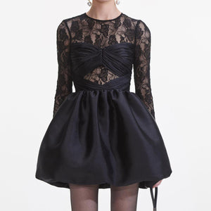 SP VIP PRICE Black Taffeta Lace Mini Dress