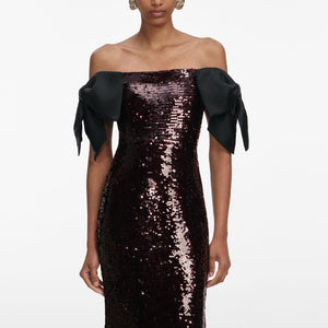 SP VIP PRICE Brown Sequin Bow Maxi Dress