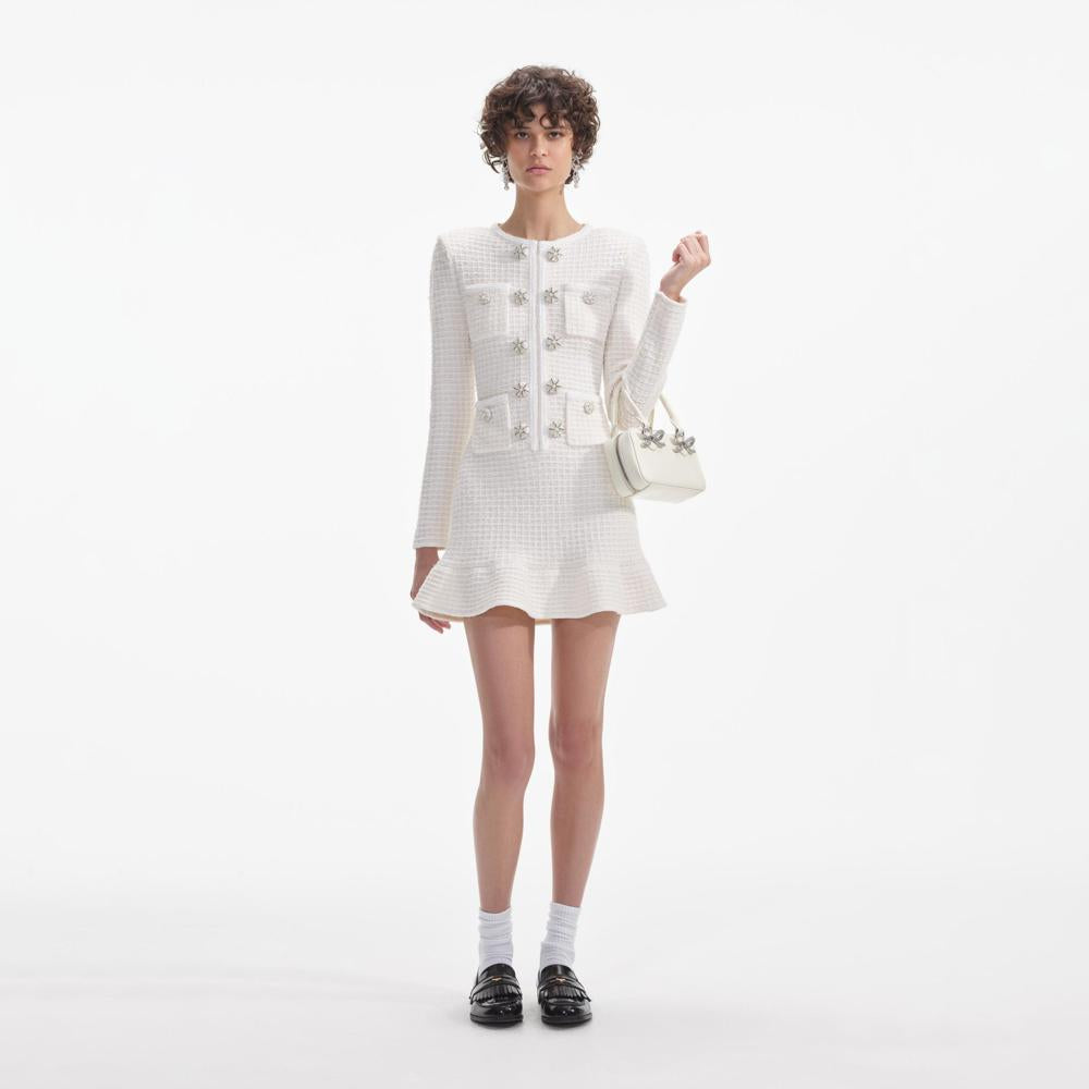 SELF PORTRAIT VIP SS24 Cream Buttoned Knit Mini Dress