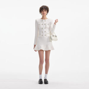 SELF PORTRAIT SS24 Cream Buttoned Knit Mini Dress