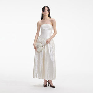 SELF PORTRAIT SS24 Cream Sequin Bandeau Midi Dress