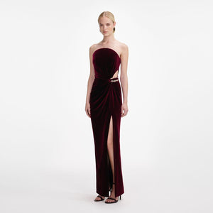SP VIP PRICE Burgundy Velvet Bandeau Maxi Dress