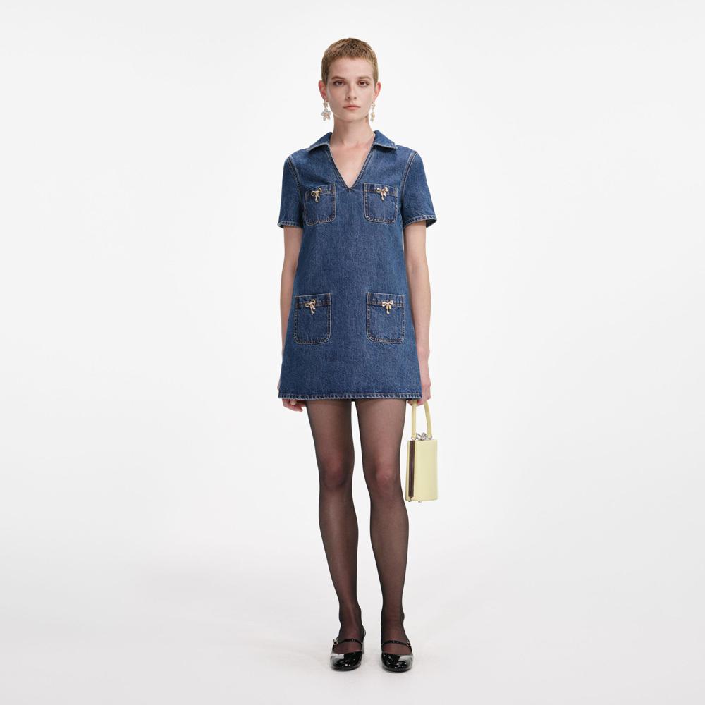 SP VIP PRICE Denim Crystal Bow Mini Dress