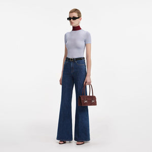 SP VIP PRICE Blue Viscose Knit Short Sleeve Top