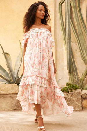 Needle & Thread SPRING/SUMMER Summer Posy Aria Chiffon Off-Shoulder Ankle Gown - multi