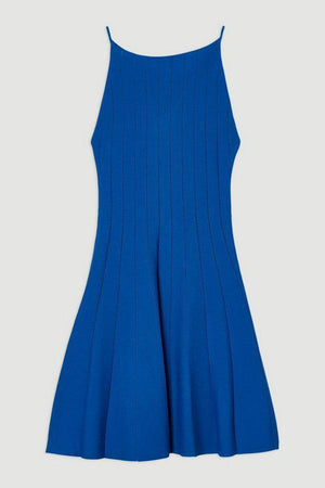 Karen Millen UK SALE Viscose Blend Sheer Detail Knit Flippy Mini Dress - cobalt