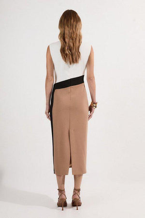 Karen Millen UK SALE Compact Stretch Colourblock Tailored Pencil Dress - camel