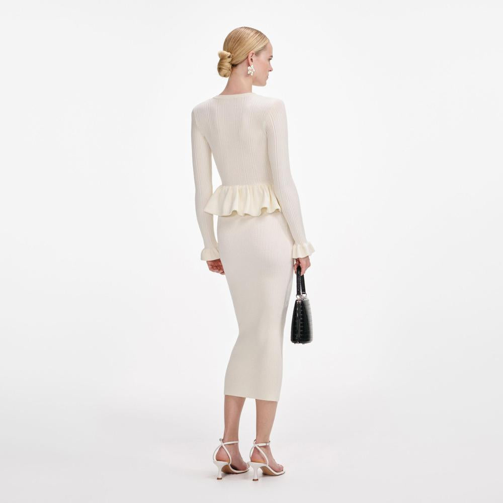 SP VIP PRICE Cream Asymmetric Knit Midi Dress