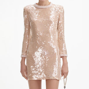 SELF PORTRAIT SS24 Pearl Trim Sequin Mini Dress