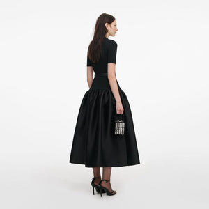 SP VIP PRICE Black Knit Taffeta Midi Dress