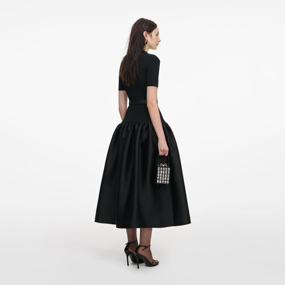 SP VIP PRICE Black Knit Taffeta Midi Dress