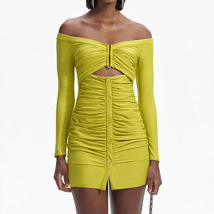 SELF PORTRAIT BLACK FRIDAY SALE Chartreuse Off Shoulder Mini Dress