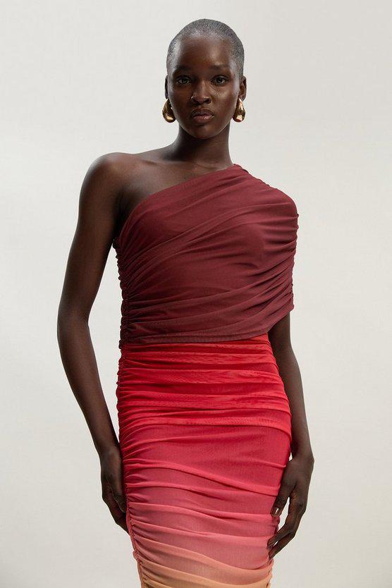 Karen Millen UK SALE Ombre One Shoulder Mesh Jersey Maxi Dress