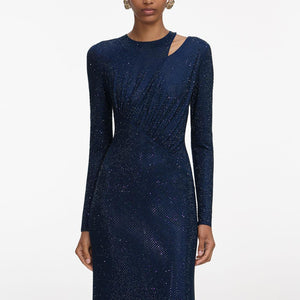 SP VIP PRICE Navy Rhinestone Mesh Cut Out Maxi Dress